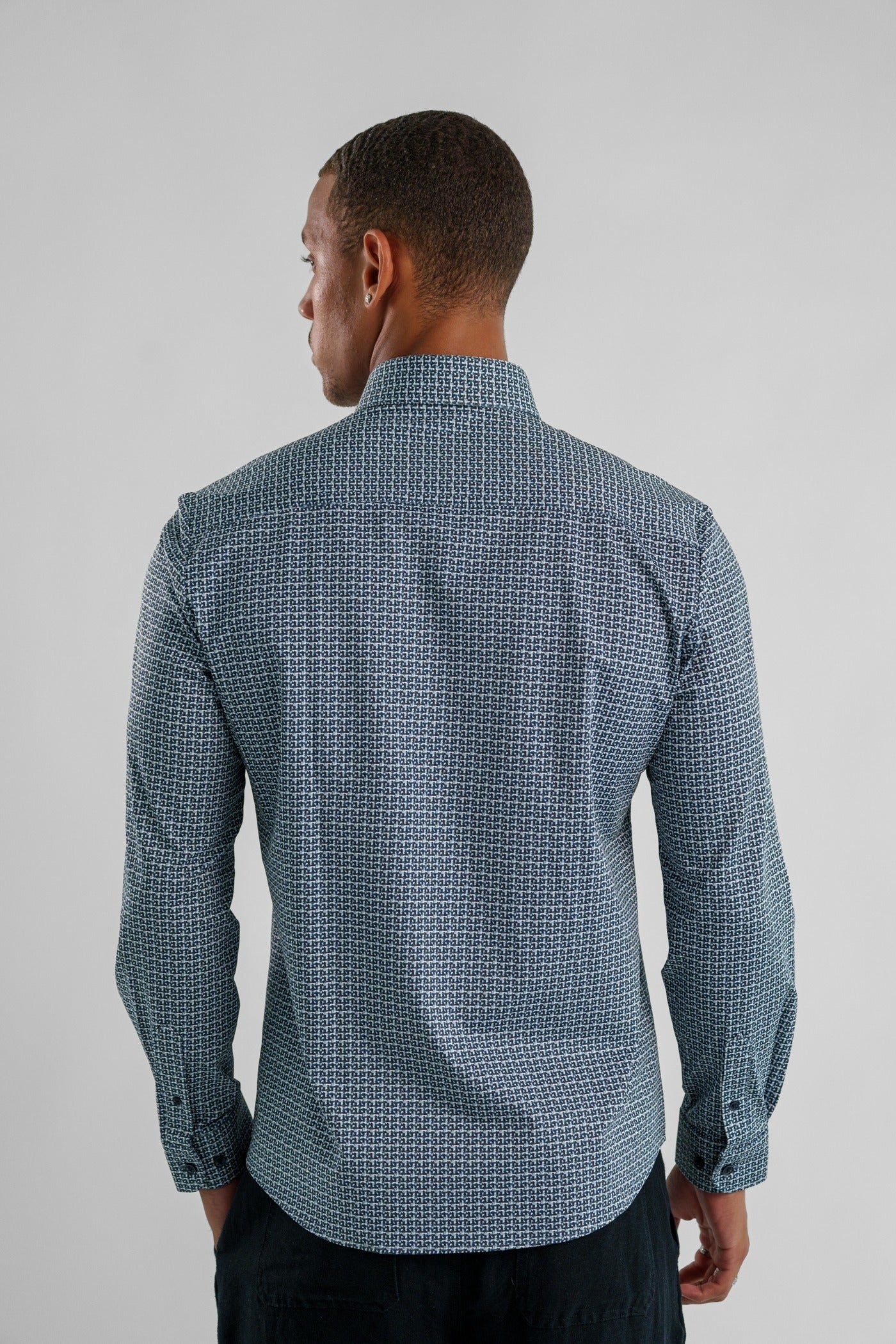 APEX - Navy Textured Check Long Sleeve Shirt