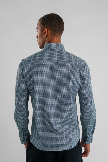 APEX - Navy Textured Check Long Sleeve Shirt