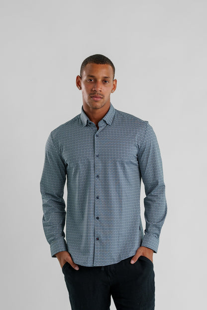 APEX - Navy Textured Check Long Sleeve Shirt