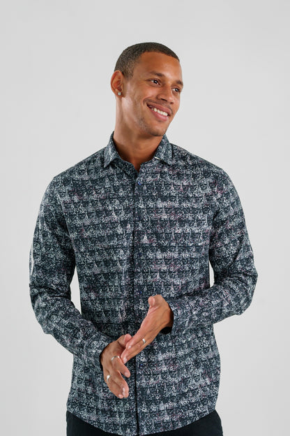 men's printed dress shirts long sleeve Men's Gold Chains Print Button Down Long Sleeve Silk Shirt Gold / XS