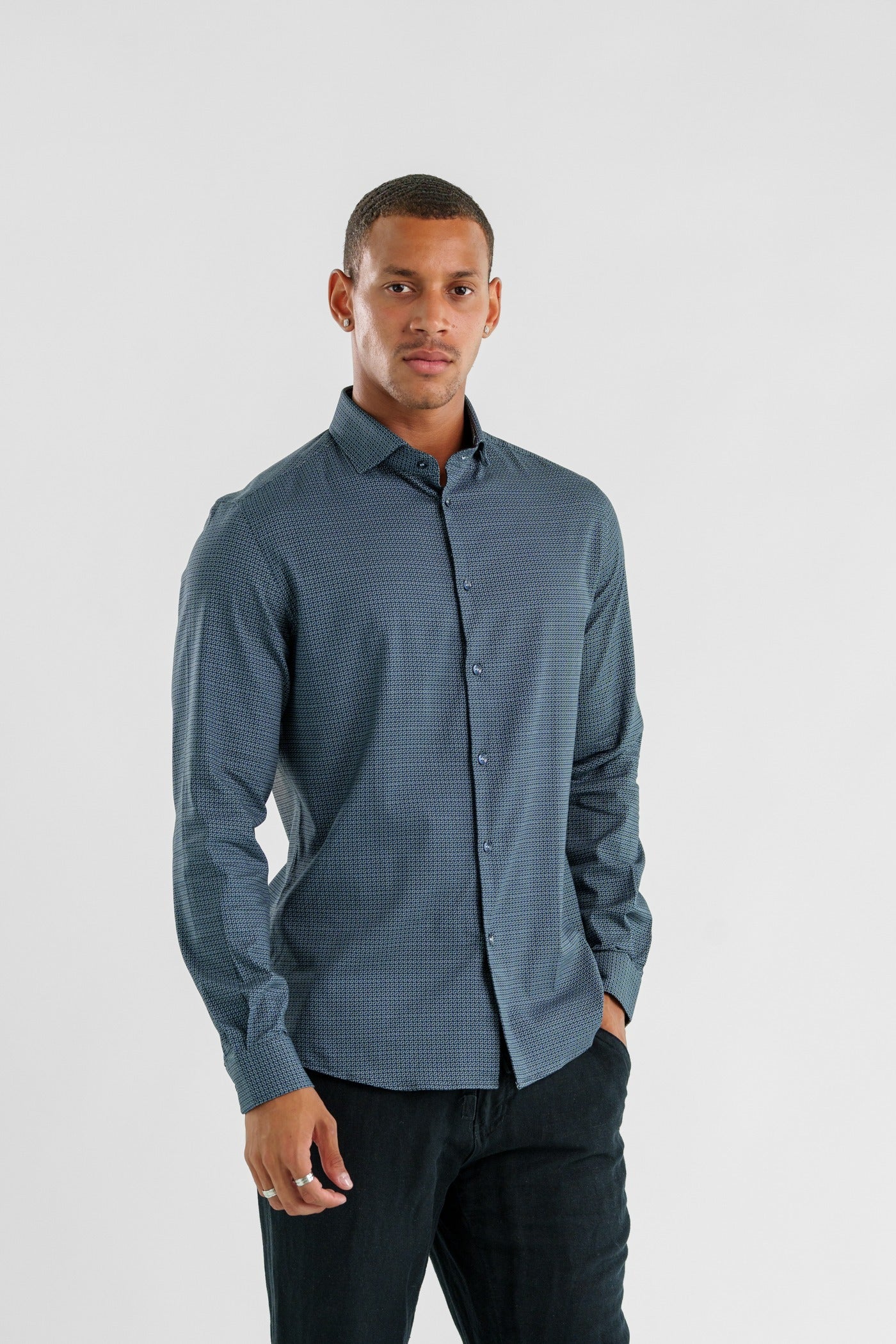 NOVA - Dark Blue Geo Long Sleeve Shirt