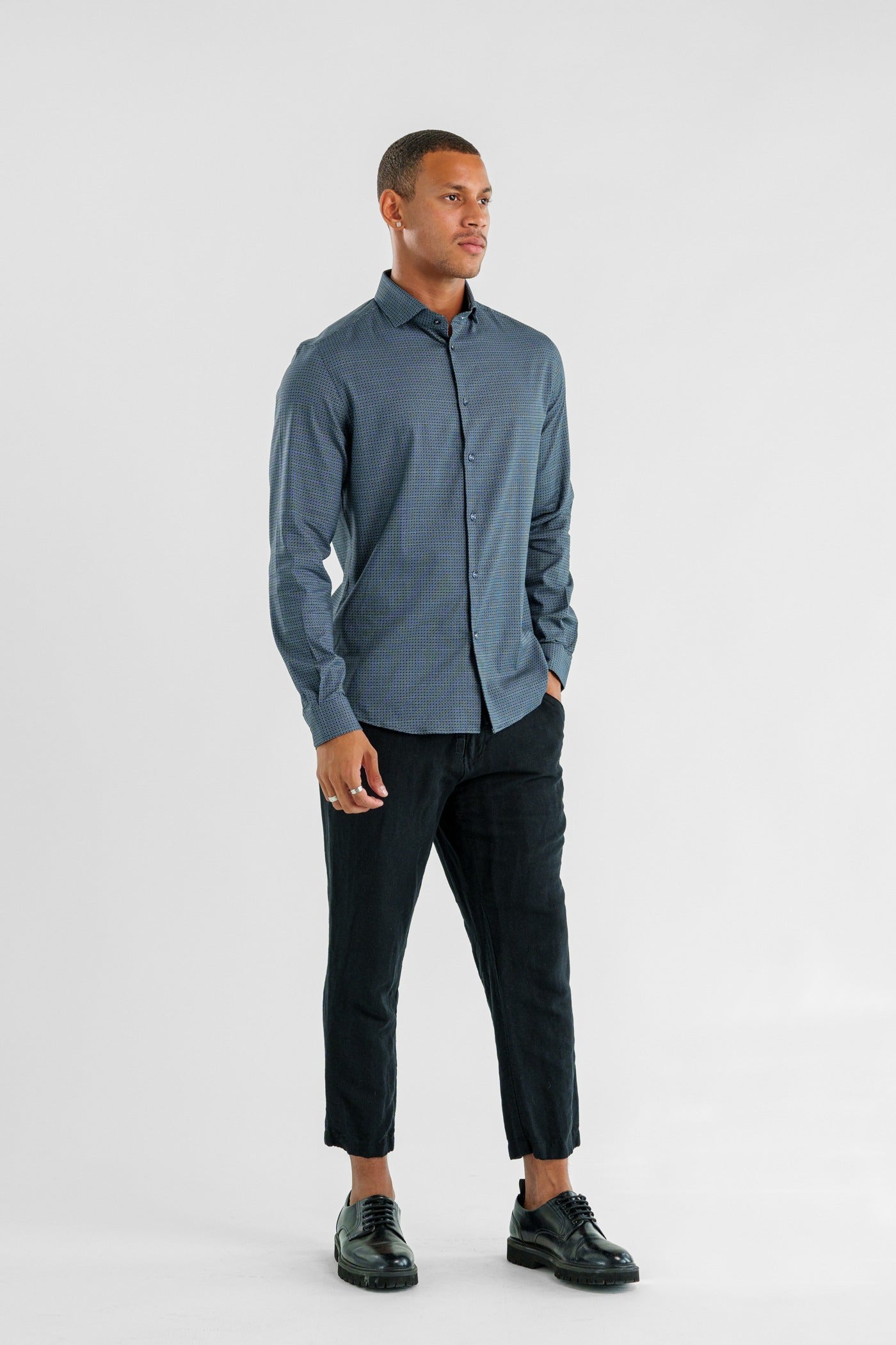 NOVA - Dark Blue Geo Long Sleeve Shirt