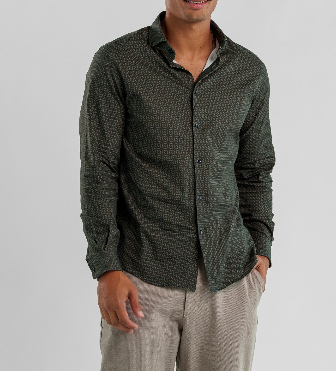 NOVA - Dark Green Rings Long Sleeve Shirt