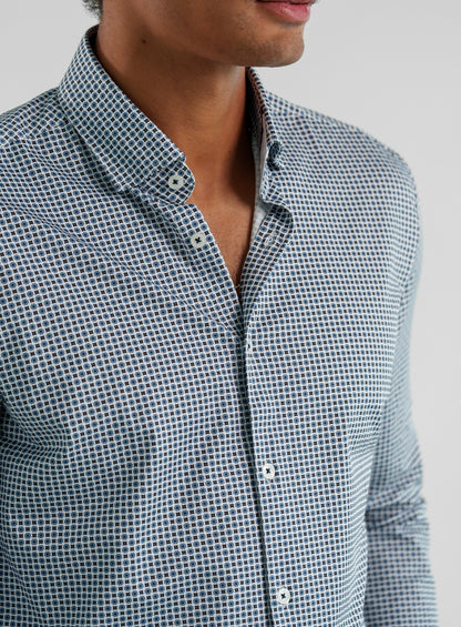 APEX - Light Blue Micro Flower Long Sleeve Shirt