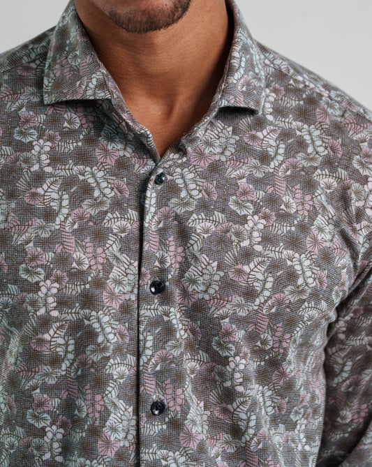 ORIGIN - Dark Pink Urban Jungle Print Shirt