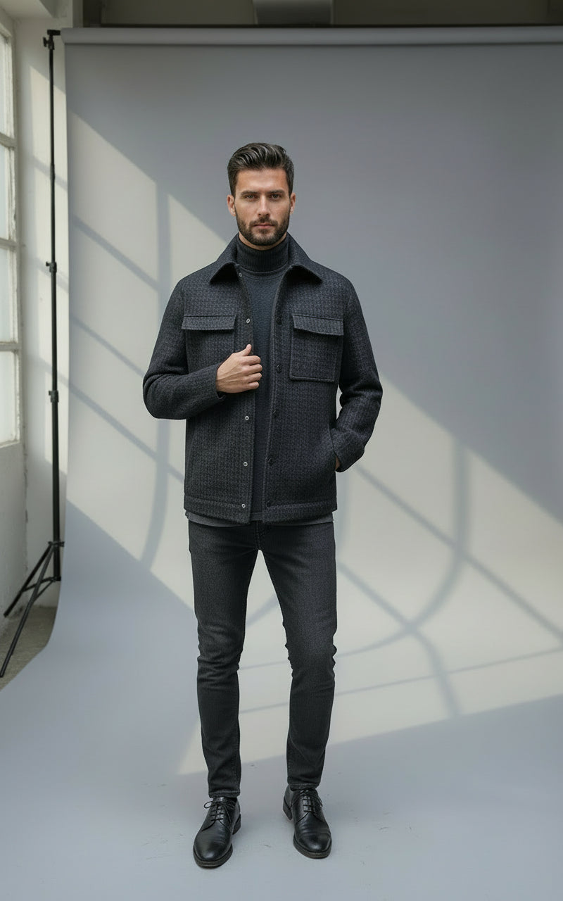 HUNTER - Dark Navy Knit Houndstooth Jacket