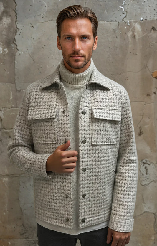 HUNTER - Light Beige Knit Houndstooth Jacket