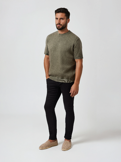 SEAMIST - Medium Green Washed Knit Tee