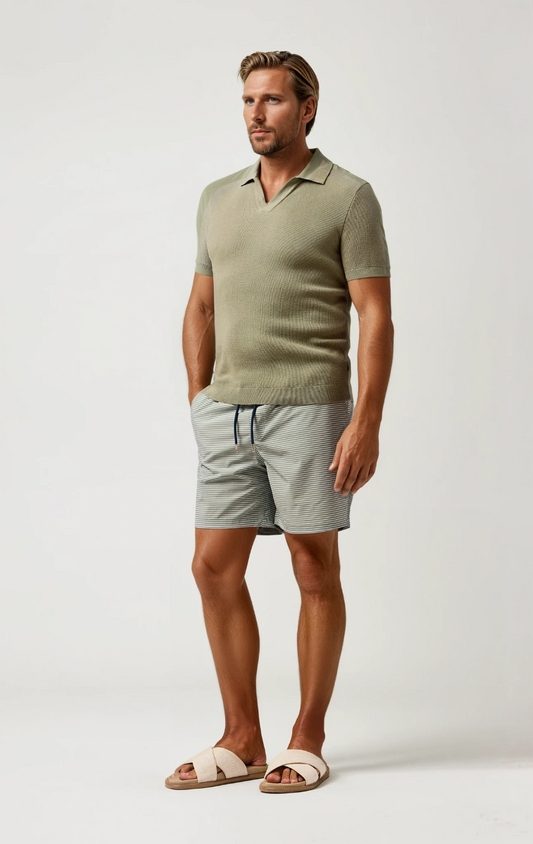HELIOS - Olive Striped Swim Shorts