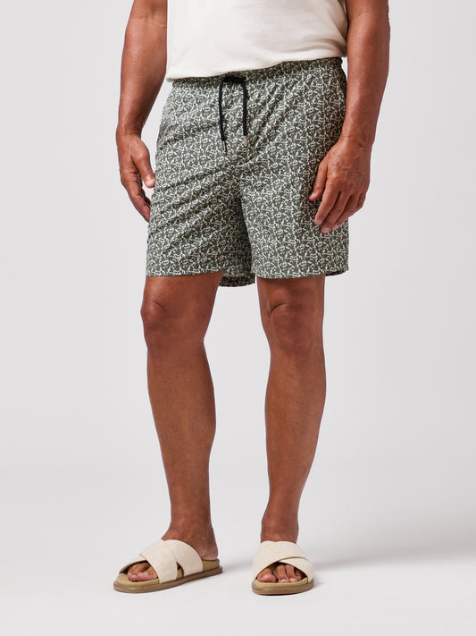 HELIOS - Olive Skull Floral Swim Shorts