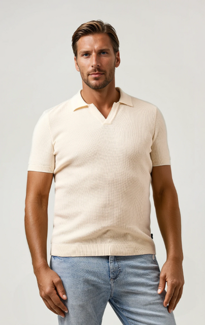 LAGO - Beige Knit Johnny Collar Polo