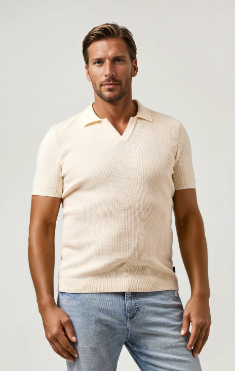 LAGO - Beige Knit Johnny Collar Polo