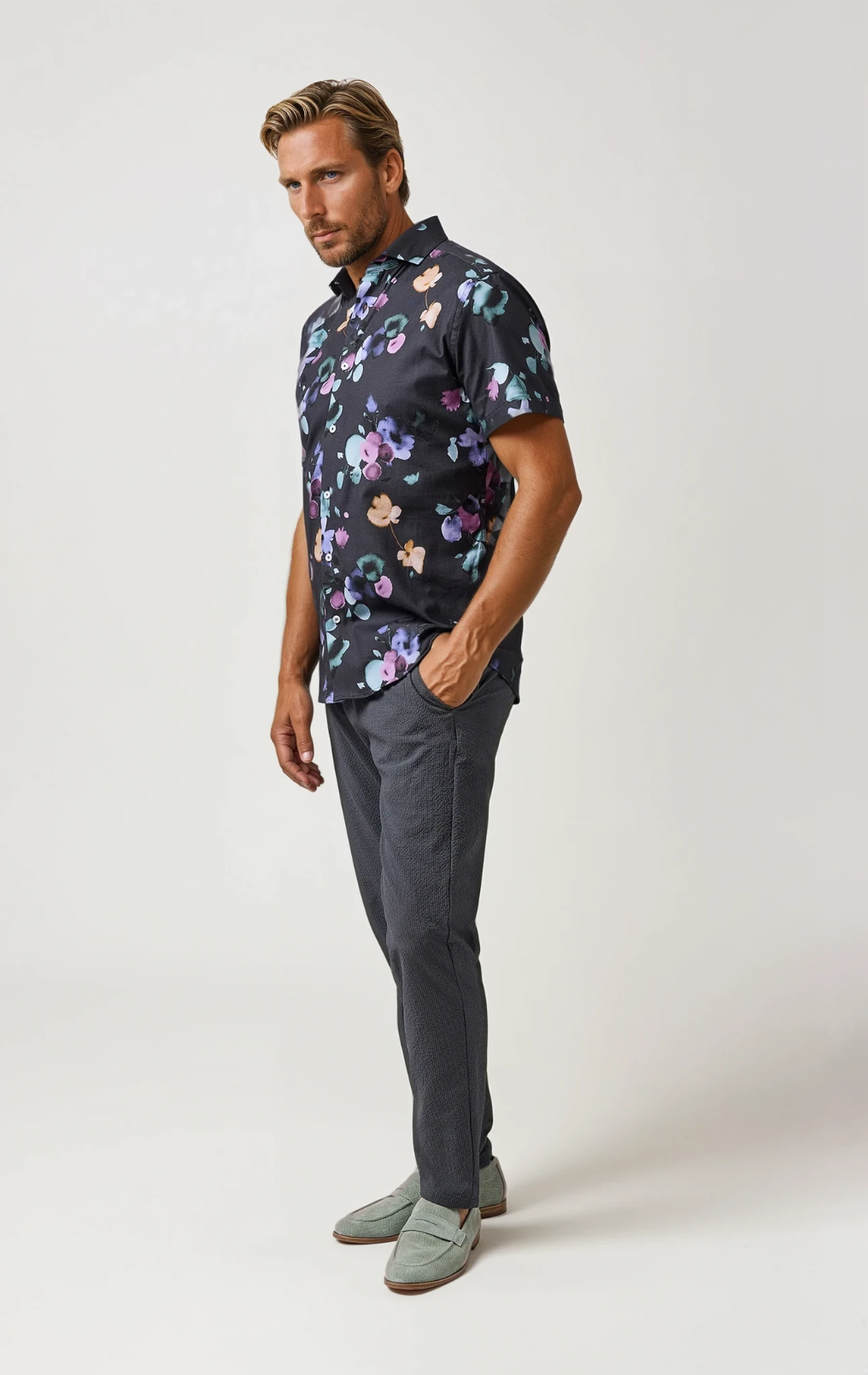 NOVA - Charcoal Watercolor Floral Shirt