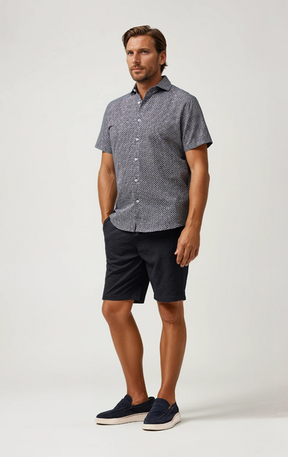 BUONASERA - Black Heirloom Geo Linen Shirt