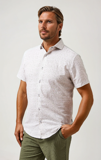 BUONASERA - Beige Heirloom Geo Linen Shirt