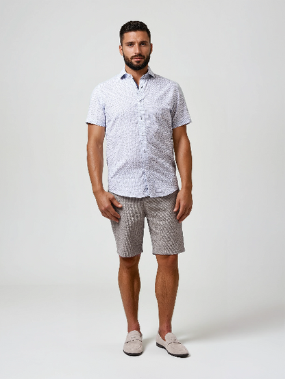 BUONASERA - Blue Geo Print Linen Shirt