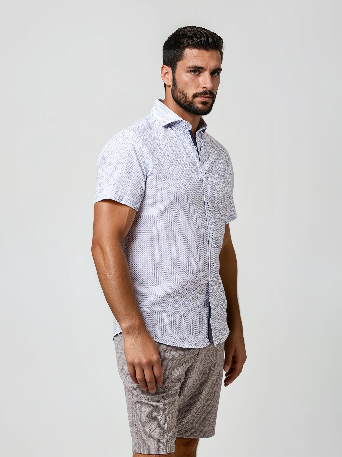 BUONASERA - Blue Geo Print Linen Shirt