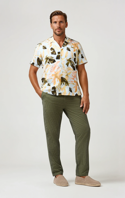 BUONASERA - Green Big Floral Linen Shirt