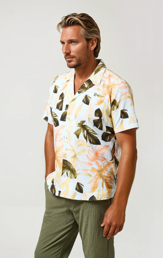 BUONASERA - Green Big Floral Linen Shirt