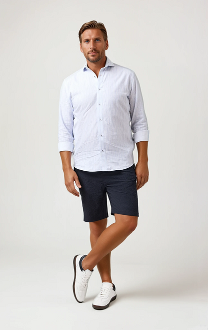 BUONASERA - Light Blue Seabreeze Striped Linen Shirt