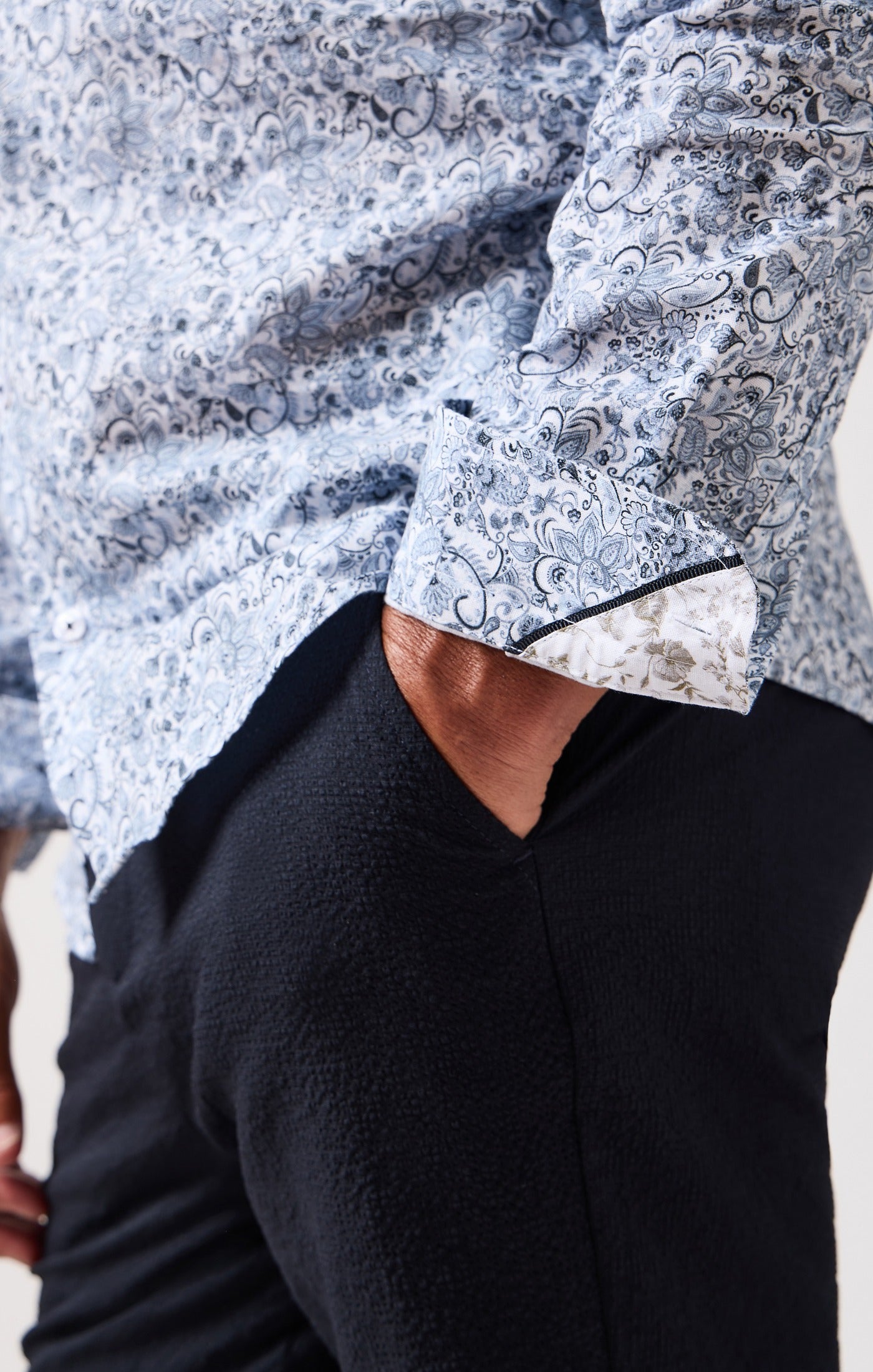 BUONASERA - Grey Paisley Linen Shirt