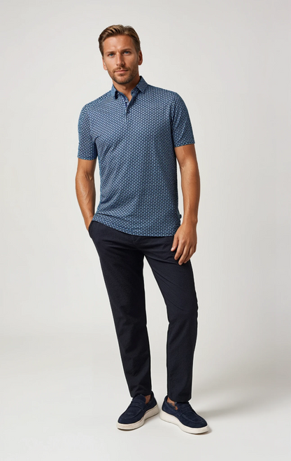 APEX - Dark Navy Skull Print Stretch Polo