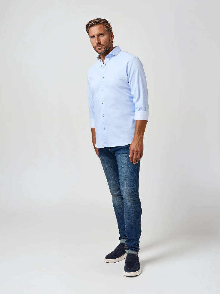 Monarch Light Blue Edge Long Sleeve Shirt – Men’s Premium Button-Down | Men’s Dress Shirts | Button Down Shirts | Designer Shirt for Fathers