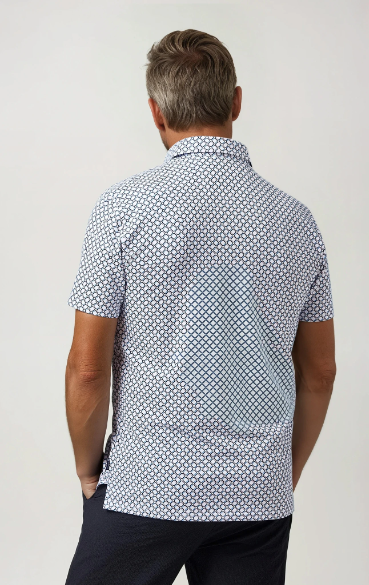 APEX - White Geo Print Stretch Polo