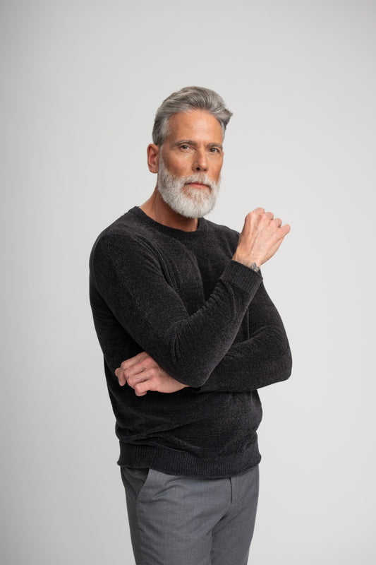 BAYVIEW - Black Chenille Crewneck Sweater