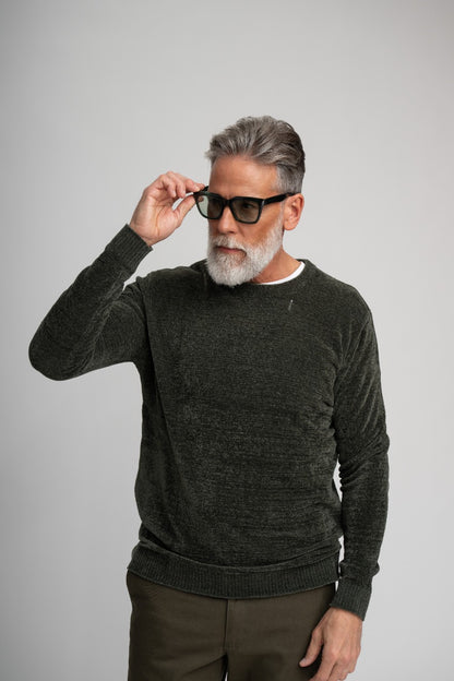 BAYVIEW- Dark Green Chenille Crewneck Sweater