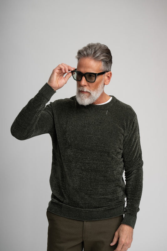 BAYVIEW- Dark Green Chenille Crewneck Sweater