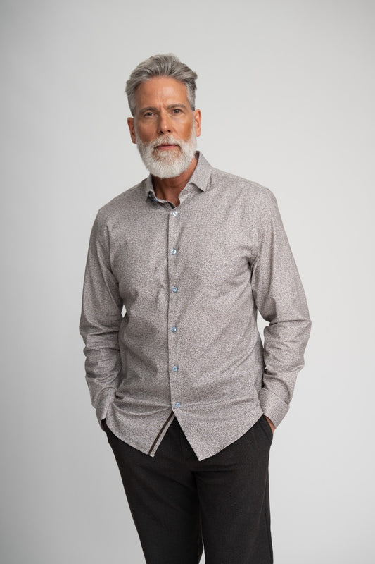 NOVA - Taupe Vine Micro Print Shirt