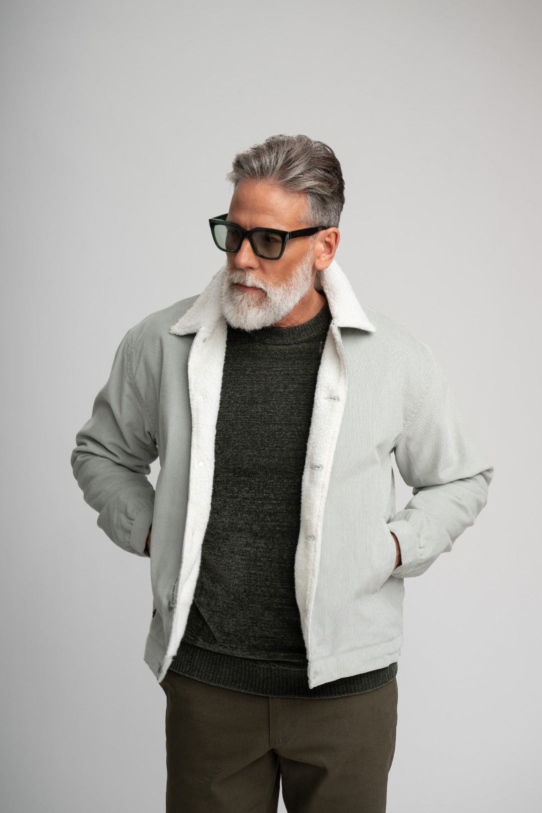 FIELDHOUSE - Light Grey Corduroy Sherpa Jacket