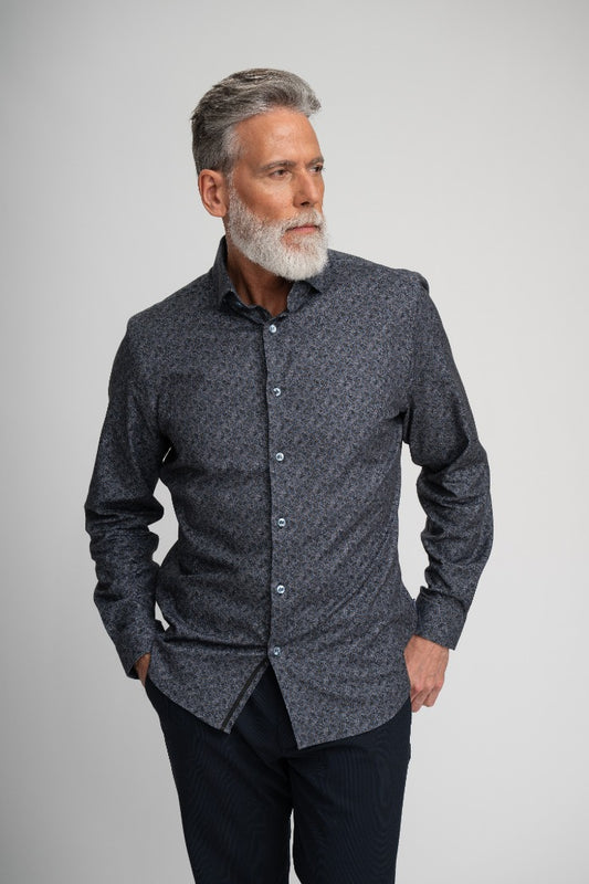 NOVA - Medium Blue Foliage Print Shirt