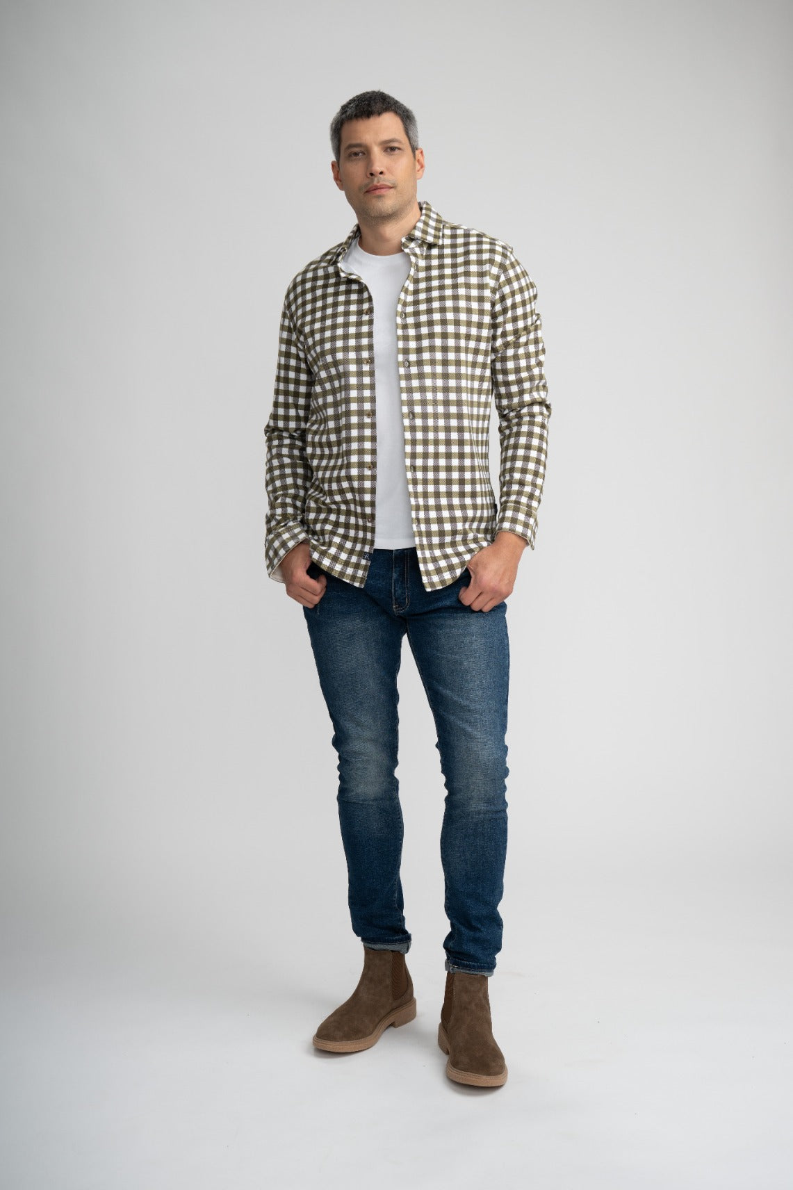 AERIS - Olive Check Peached Fleece Shirt