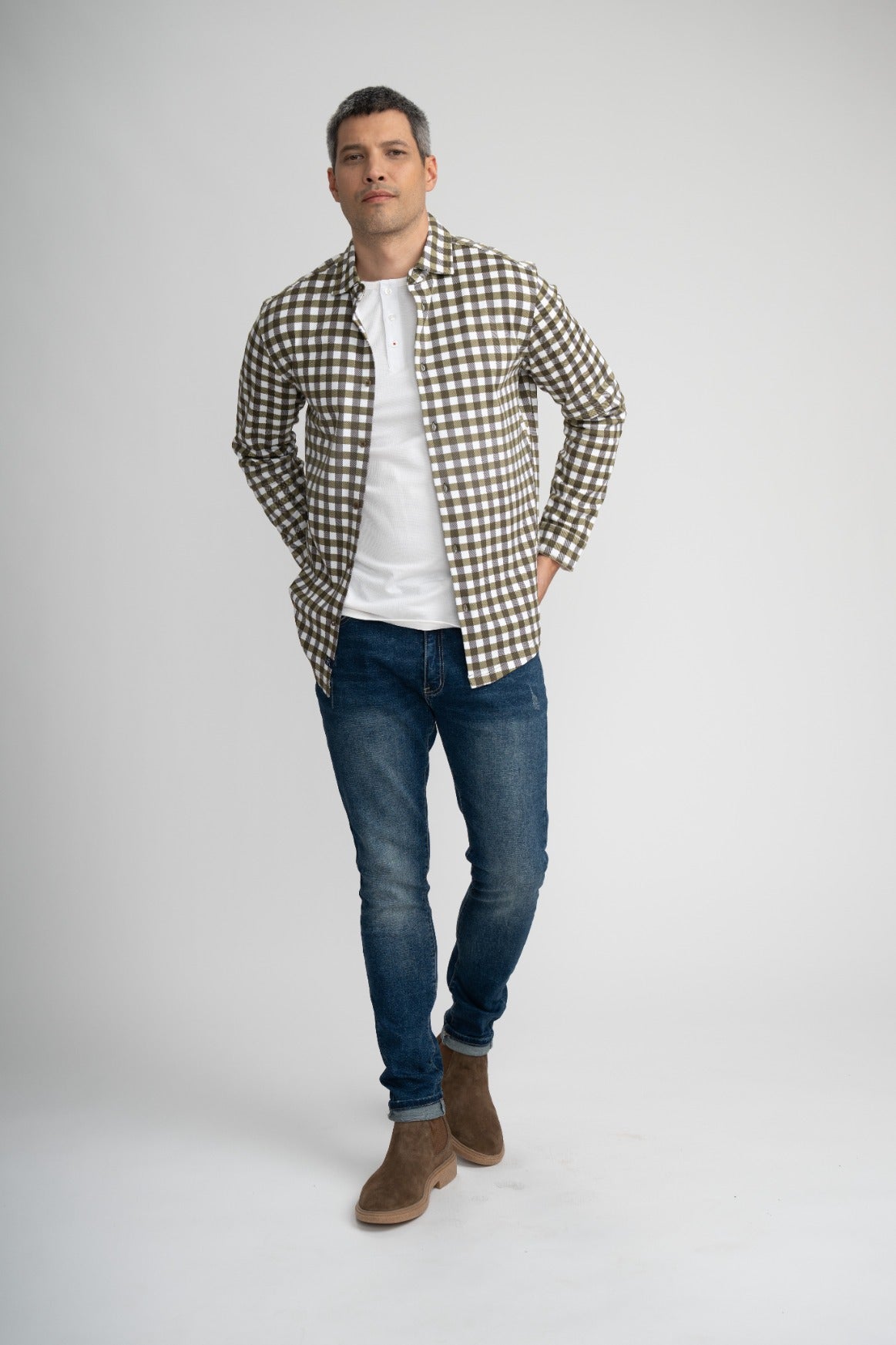 AERIS - Olive Check Peached Fleece Shirt