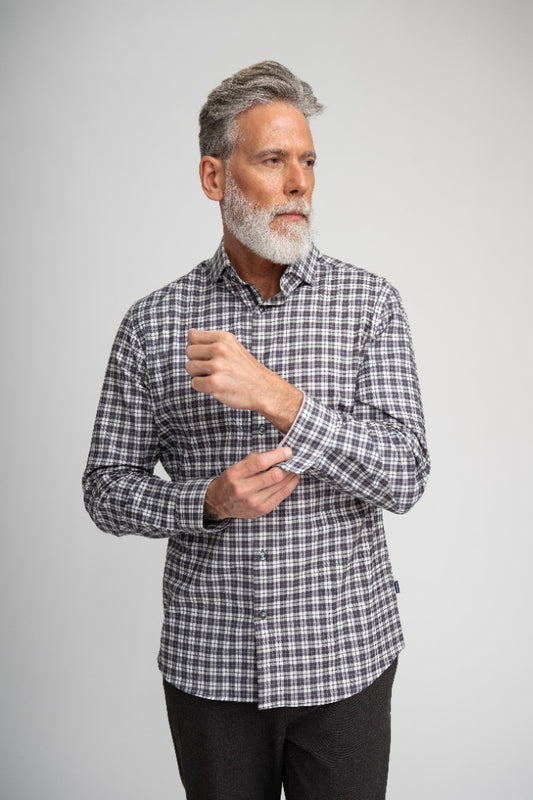 NOVA - Light Beige Mini Plaid Shirt