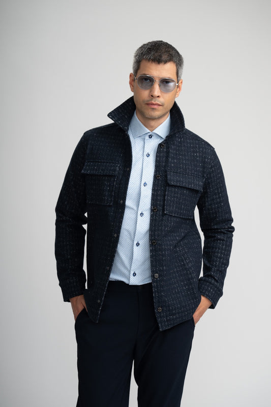 HUNTER - Dark Navy Knit Houndstooth Jacket