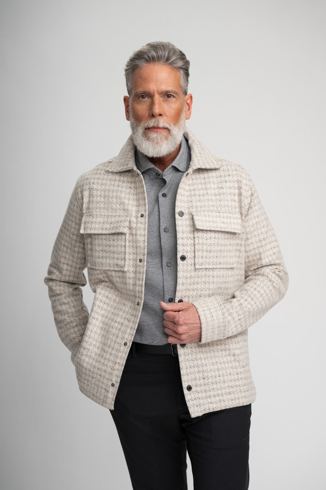 HUNTER - Light Beige Knit Houndstooth Jacket