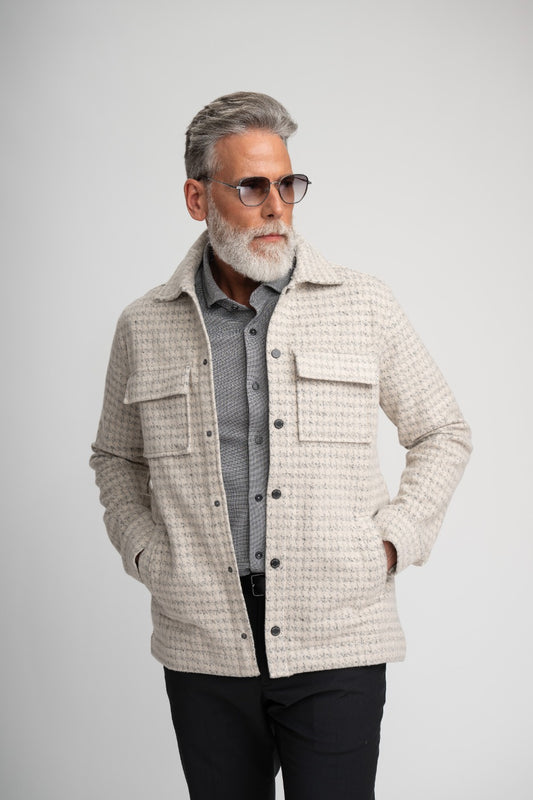 HUNTER - Light Beige Knit Houndstooth Jacket