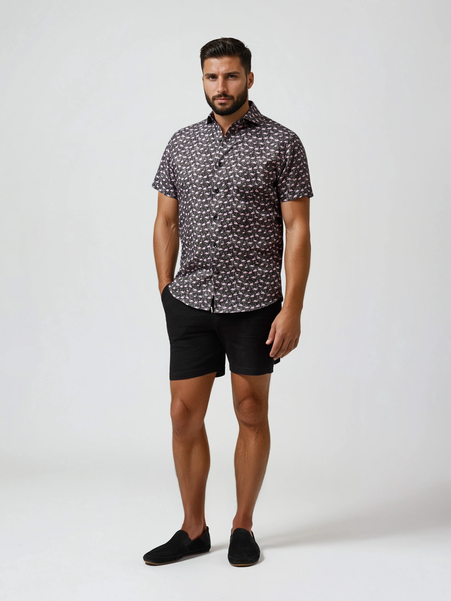 BUONASERA - Black Flamingo Affair Linen Shirt