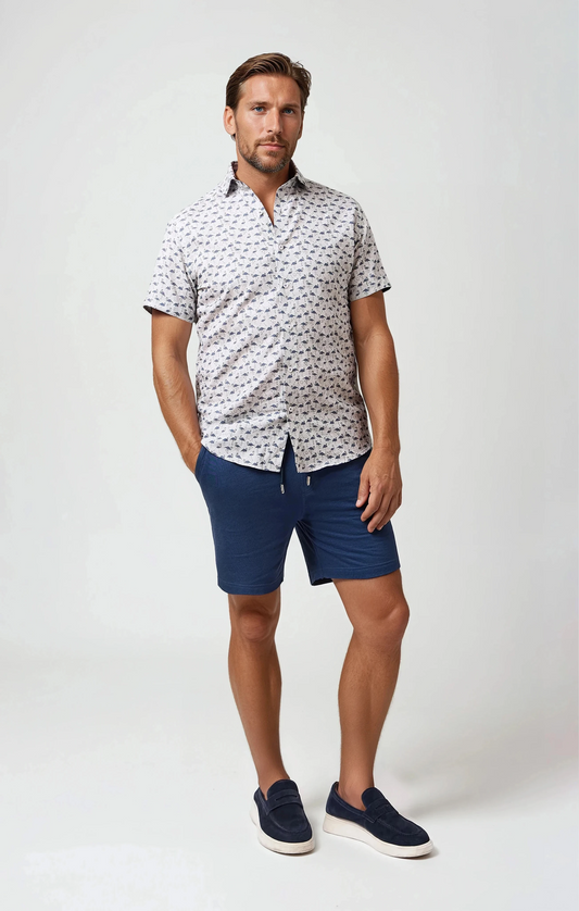 BUONASERA - Beige Flamingo Affair Linen Shirt
