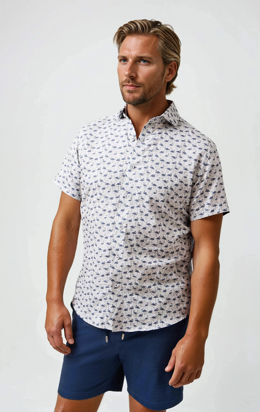 BUONASERA - Beige Flamingo Affair Linen Shirt