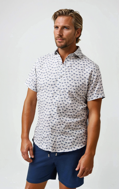 BUONASERA - Beige Flamingo Affair Linen Shirt