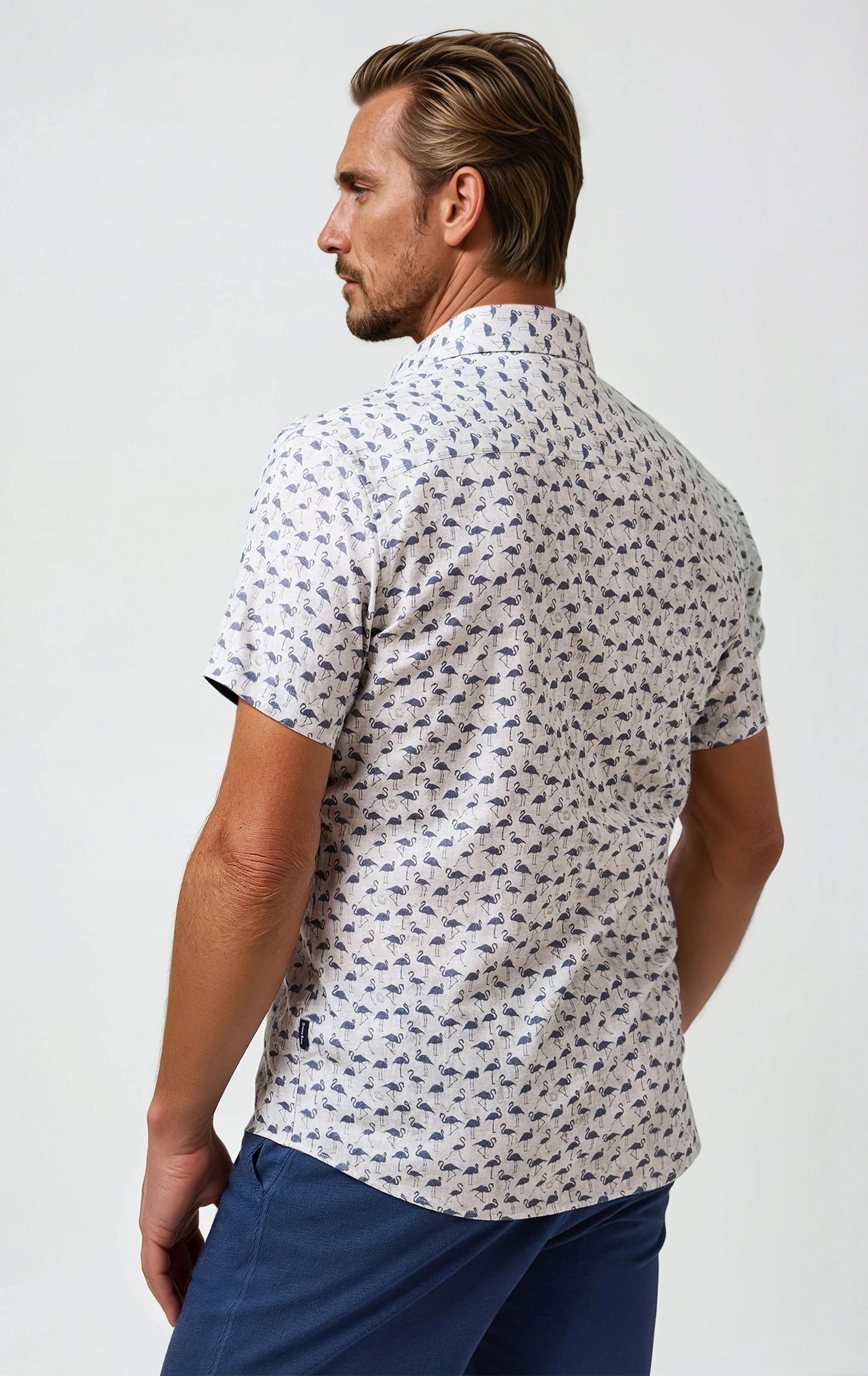 BUONASERA - Beige Flamingo Affair Linen Shirt