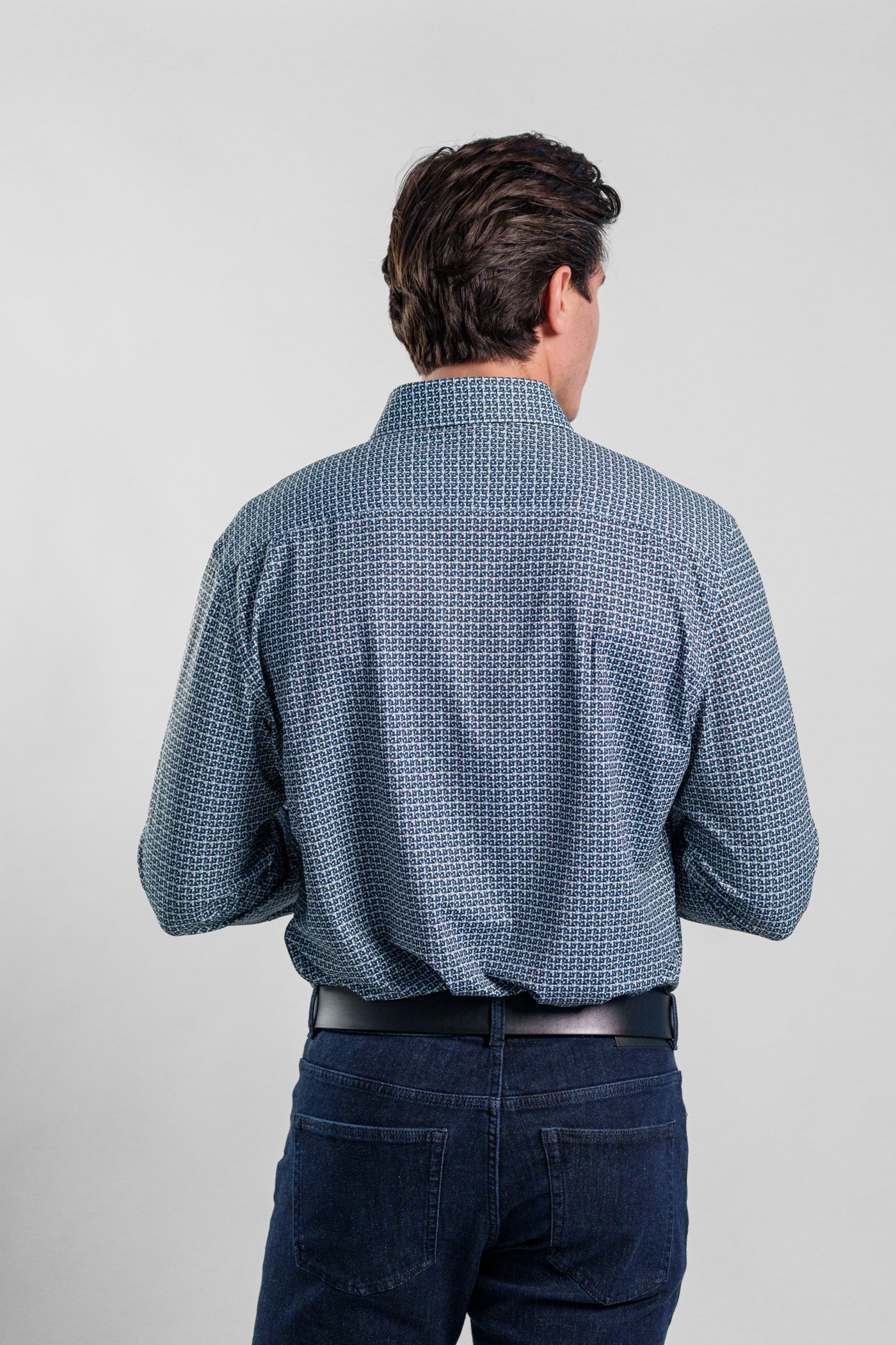 APEX - Navy Textured Check Long Sleeve Shirt