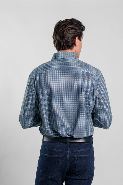 APEX - Navy Textured Check Long Sleeve Shirt