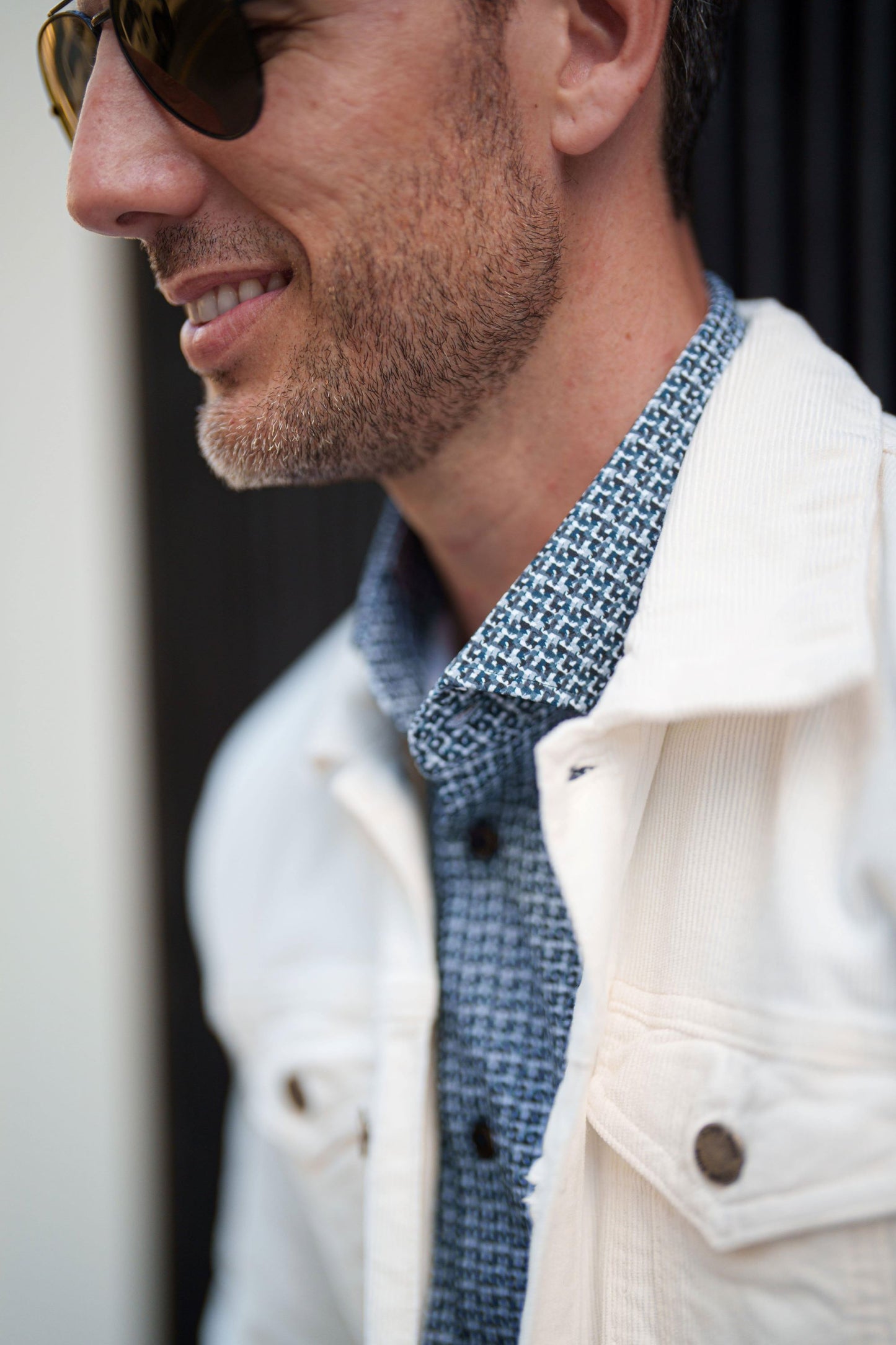 APEX - Navy Textured Check Long Sleeve Shirt