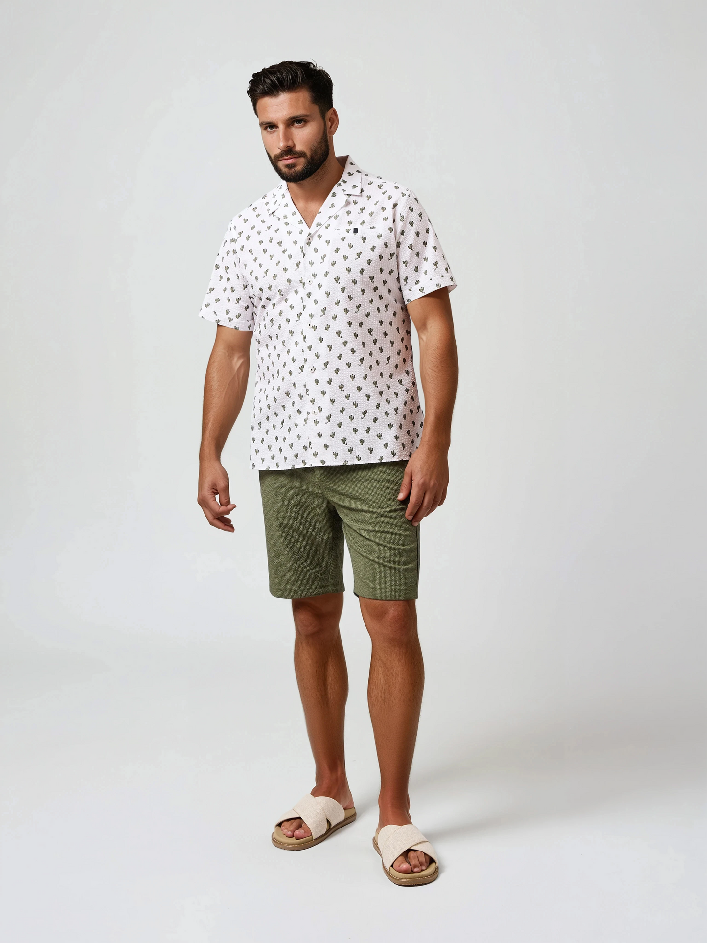 BOARDWALK - White Seersucker Cactus Shirt