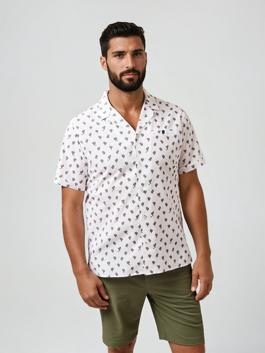 BOARDWALK - White Seersucker Cactus Shirt
